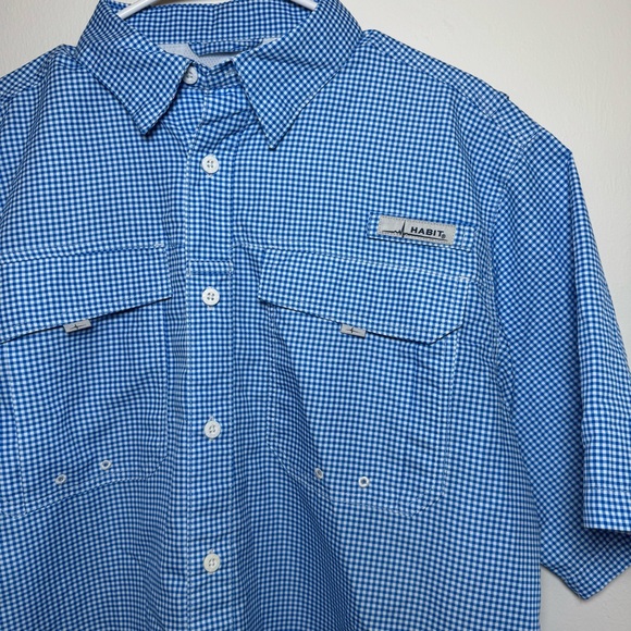 Habit Other - Habit Performance Fishing Shirt Blue Gingham M Short Sleeve Vented UPF 40+